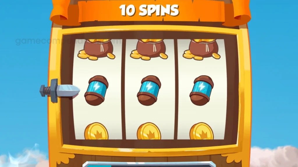 Slot machine in the Coin Master game with potential rewards: spins and coins